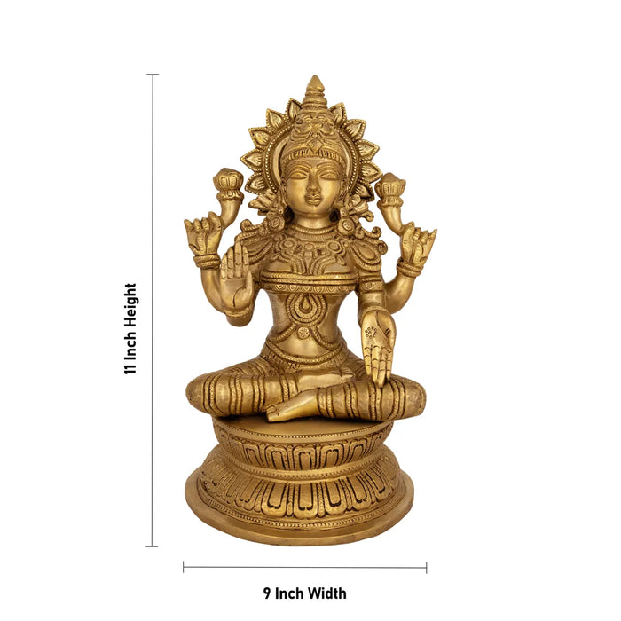Lakshmi Sitting on Round Base Murti- 11 x 9 Inches | Antique Brass Idol/ Maha Lakshmi Statue/ Decor For Home & Pooja - Brass Murties