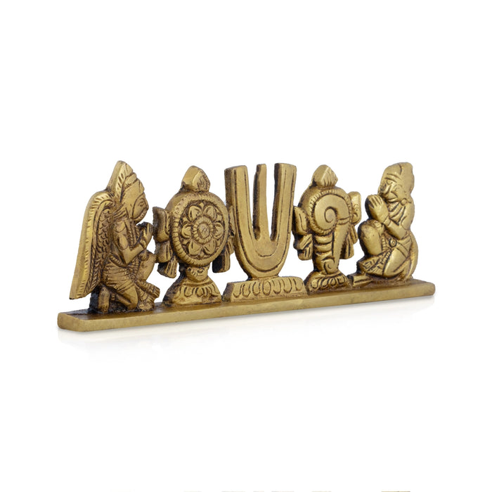 Chakra Tilak Shankh Garudar Hanuman with Base - 2.5 x 7.5 Inches | Antique Brass Shankh Chakra Namam/ 390 Gms - Car Stand & Car Accessories