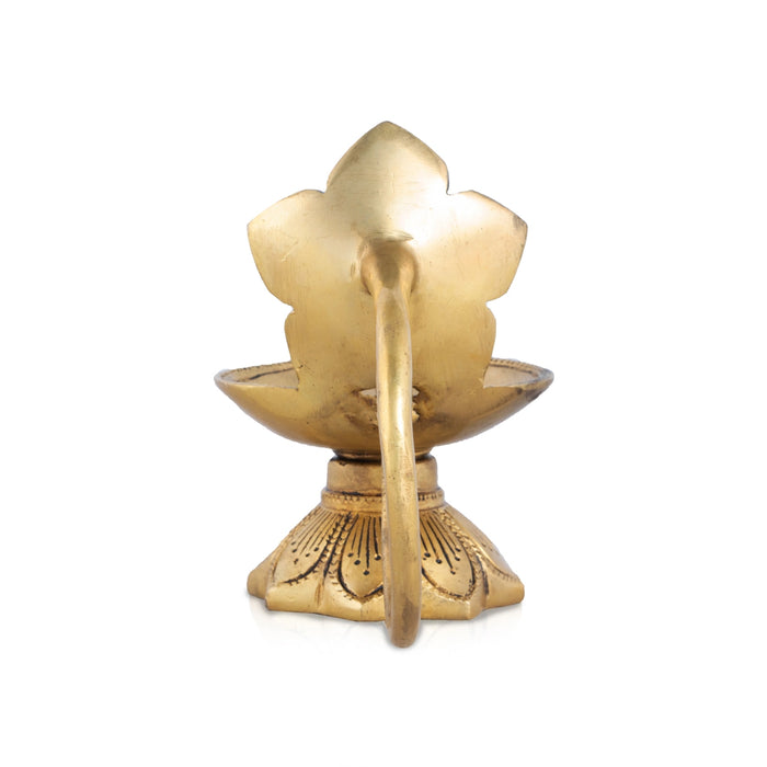 Flower Design Deepam - 5 x 7 Inches | Antique Brass Vilakku/ Decorative Lamp for Pooja/ 715 Gms Approx - Decorative Lamp