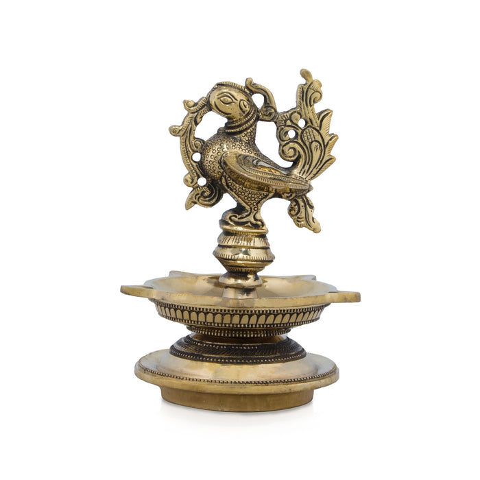 5 Face Deepam - 6 x 4.5 Inches | Antique Brass Lamp/ Annam Design Vilakku for Pooja/ 1.190 Kgs Approx - 5 Faced lamp