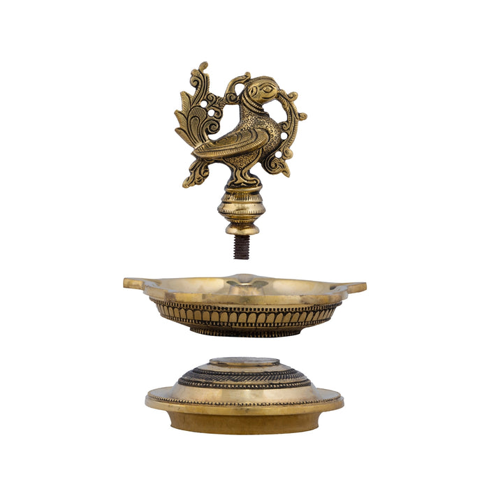 5 Face Deepam - 6 x 4.5 Inches | Antique Brass Lamp/ Annam Design Vilakku for Pooja/ 1.190 Kgs Approx - 5 Faced lamp