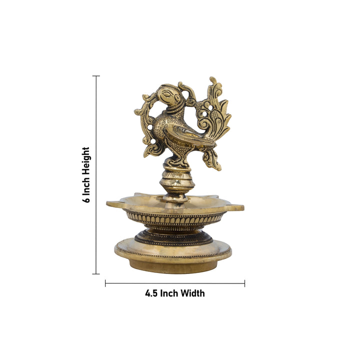 5 Face Deepam - 6 x 4.5 Inches | Antique Brass Lamp/ Annam Design Vilakku for Pooja/ 1.190 Kgs Approx - 5 Faced lamp