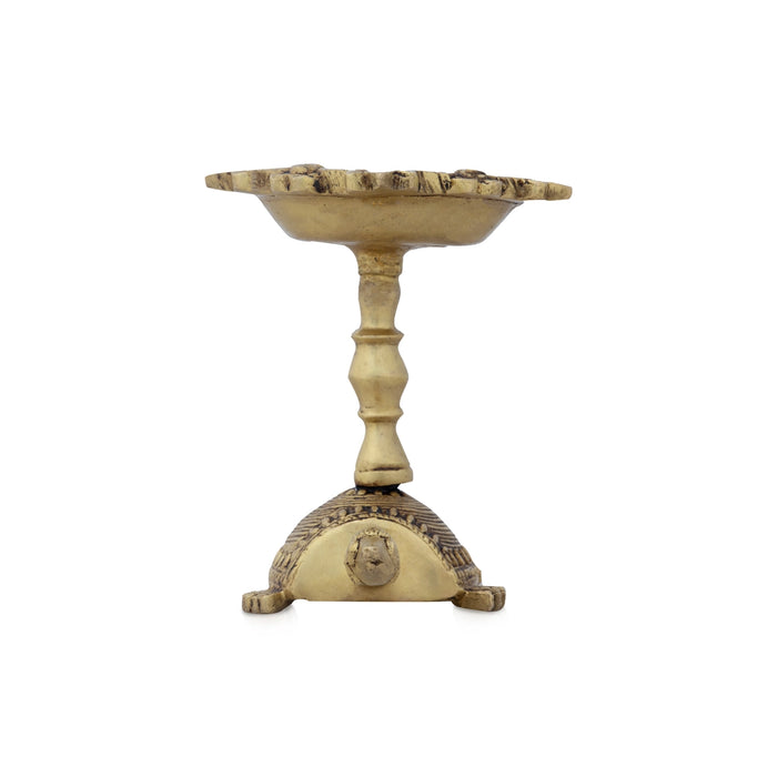 5 Face Deepam - 4.5 x 3.5 Inches | Antique Brass Vilakku/ Tortoise Lamp for Pooja/ 560 Gms Approx - 5 Faced lamp