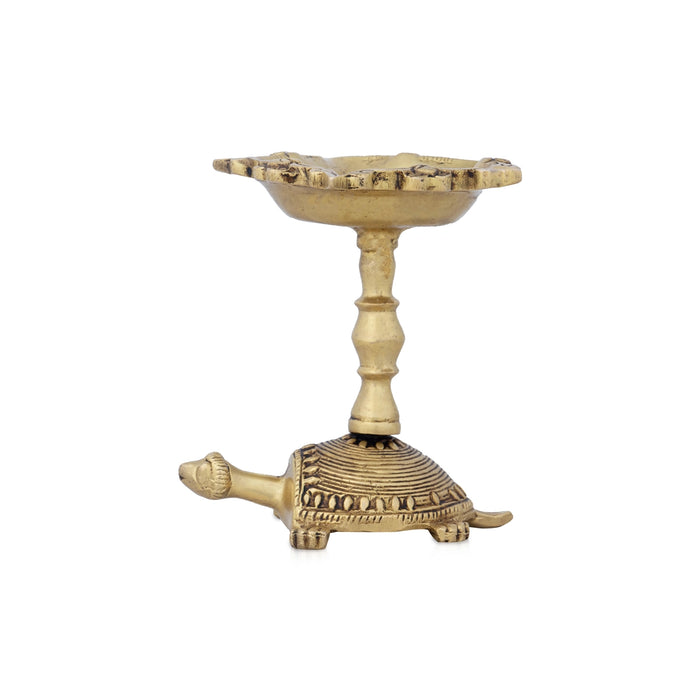 5 Face Deepam - 4.5 x 3.5 Inches | Antique Brass Vilakku/ Tortoise Lamp for Pooja/ 560 Gms Approx - 5 Faced lamp
