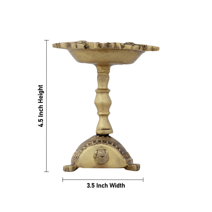 5 Face Deepam - 4.5 x 3.5 Inches | Antique Brass Vilakku/ Tortoise Lamp for Pooja/ 560 Gms Approx - 5 Faced lamp