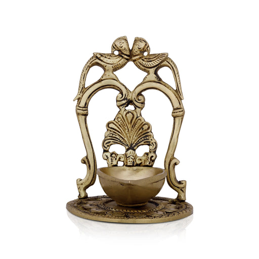 Agal Vilakku - 5.5 x 4 Inches | Antique Brass Diya/ Brass Deepam/ Parrot Lamp for Pooja/ 580 Gms Approx - Decorative Lamp