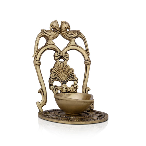 Agal Vilakku - 5.5 x 4 Inches | Antique Brass Diya/ Brass Deepam/ Parrot Lamp for Pooja/ 580 Gms Approx - Decorative Lamp