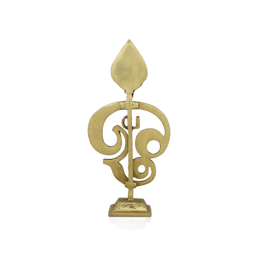 Om Statue - 10.5 x 5 Inches | Antique Brass Murugan Vel/ Om Idol for Pooja/ 700 Gms Approx - Deity Accessories