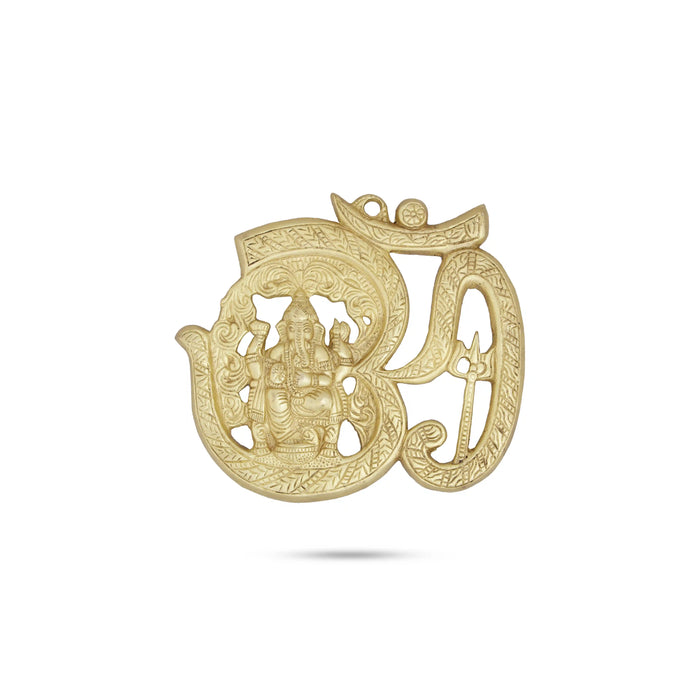 Ganesha Wall Hanging - 7 x 8 Inches | Hindi Om Design Antique Brass Wall Hanging for Home/ 840 Gms Approx - Wall Hanging