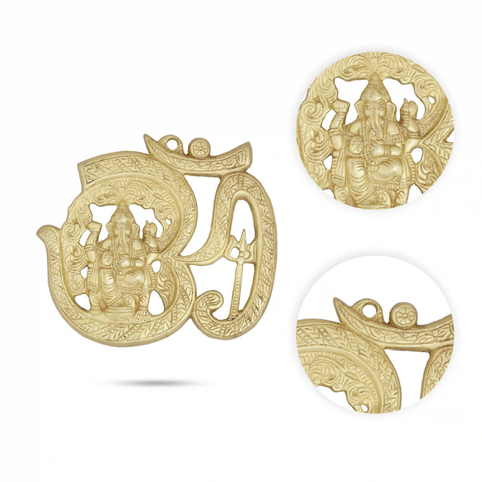 Ganesha Wall Hanging - 7 x 8 Inches | Hindi Om Design Antique Brass Wall Hanging for Home/ 840 Gms Approx - Wall Hanging