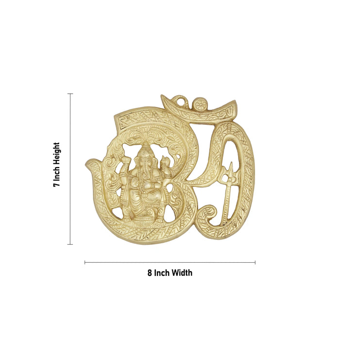 Ganesha Wall Hanging - 7 x 8 Inches | Hindi Om Design Antique Brass Wall Hanging for Home/ 840 Gms Approx - Wall Hanging