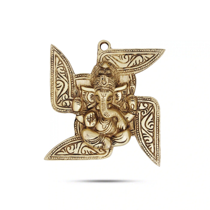 Ganesha Wall Hanging - 7 x 7 Inches | Swastik Antique Brass Wall Hanger for Home/ 1.120 Kgs Approx - Wall Hanging