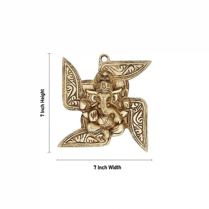 Ganesha Wall Hanging - 7 x 7 Inches | Swastik Antique Brass Wall Hanger for Home/ 1.120 Kgs Approx - Wall Hanging