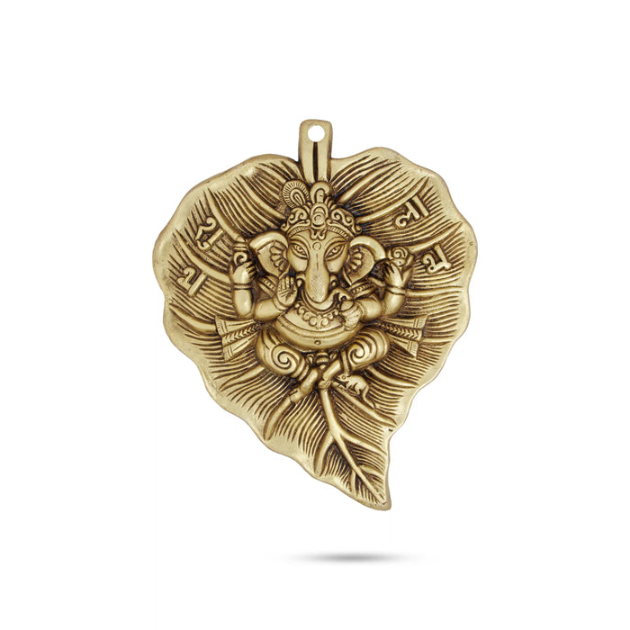 Leaf Ganesh Wall Hanging - 9 x 7 Inches | Antique Brass Wall Hanger for Pooja/ 1.460 Kgs Approx - Wall Hanging