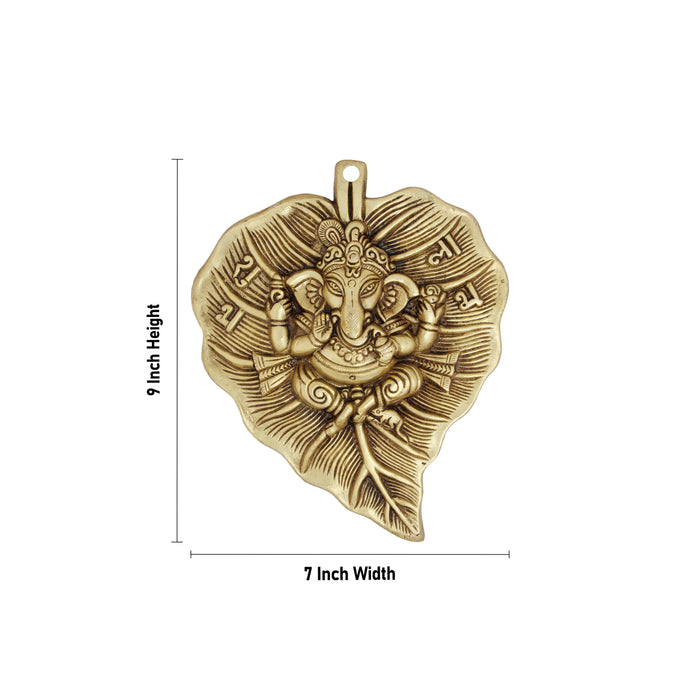 Leaf Ganesh Wall Hanging - 9 x 7 Inches | Antique Brass Wall Hanger for Pooja/ 1.460 Kgs Approx - Wall Hanging