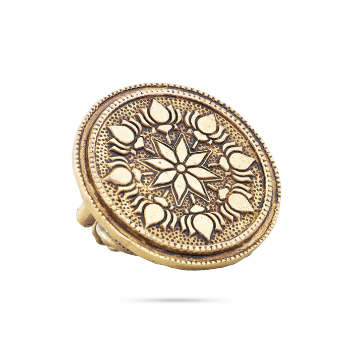 Chowki - 0.75 x 2.75 Inches | Antique Brass Patla/ Round Shape Bajot for Pooja/ 100 Gms Approx - Pooja Aasan & Bajot & Pooja Mat