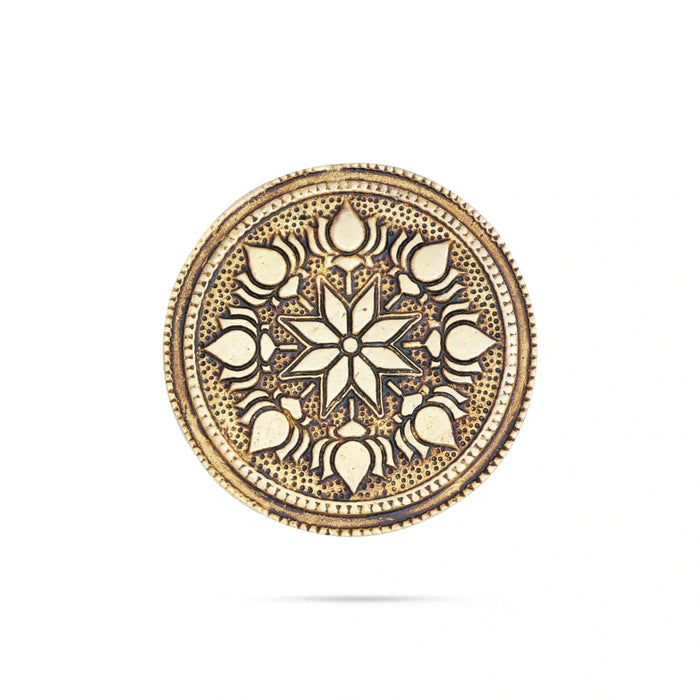 Chowki - 0.75 x 2.75 Inches | Antique Brass Patla/ Round Shape Bajot for Pooja/ 100 Gms Approx - Pooja Aasan & Bajot & Pooja Mat