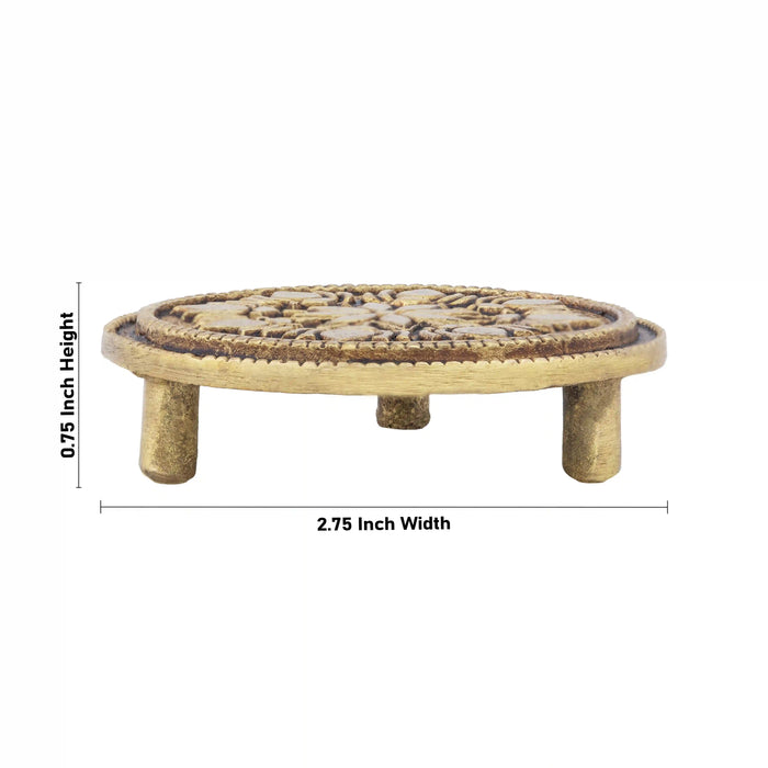 Chowki - 0.75 x 2.75 Inches | Antique Brass Patla/ Round Shape Bajot for Pooja/ 100 Gms Approx - Pooja Aasan & Bajot & Pooja Mat