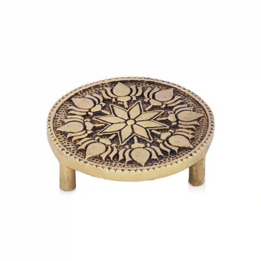Chowki - 0.75 x 3 Inches | Antique Brass Bajot/ Manai for Pooja/ 140 Gms Approx - Pooja Aasan & Bajot & Pooja Mat