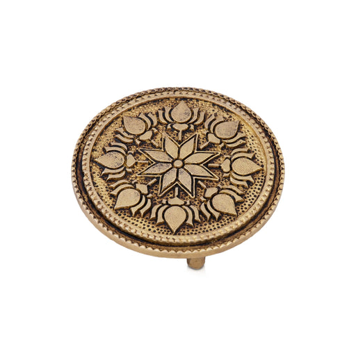 Chowki - 0.75 x 3.25 Inches | Antique Brass Bajot/ Round Shape Manai for Pooja/ 160 Gms Approx - Pooja Aasan & Bajot & Pooja Mat