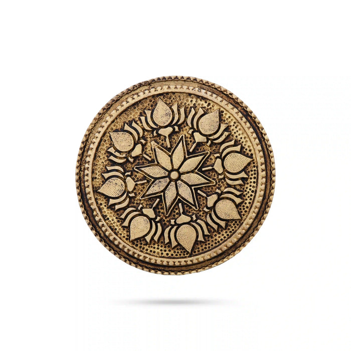 Chowki - 0.75 x 3.25 Inches | Antique Brass Bajot/ Round Shape Manai for Pooja/ 160 Gms Approx - Pooja Aasan & Bajot & Pooja Mat