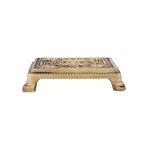Chowki - 1 x 4.25 Inches | Antique Brass Bajot/ Square Shape Manai for Pooja/ 420 Gms Approx - Pooja Aasan & Bajot & Pooja Mat