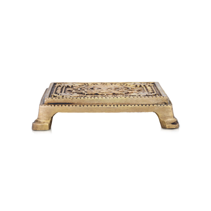Chowki - 1 x 4.25 Inches | Antique Brass Bajot/ Square Shape Manai for Pooja/ 420 Gms Approx - Pooja Aasan & Bajot & Pooja Mat