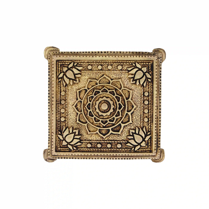 Chowki - 1 x 4.25 Inches | Antique Brass Bajot/ Square Shape Manai for Pooja/ 420 Gms Approx - Pooja Aasan & Bajot & Pooja Mat