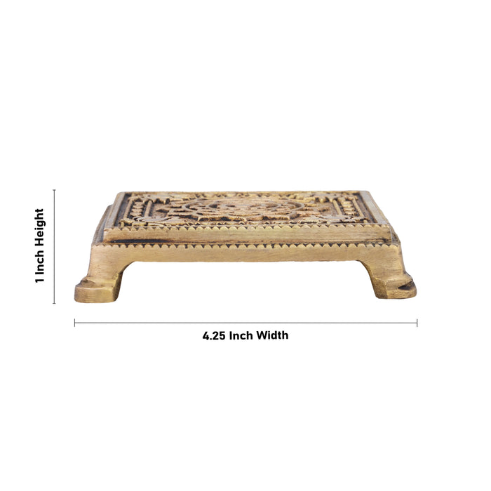 Chowki - 1 x 4.25 Inches | Antique Brass Bajot/ Square Shape Manai for Pooja/ 420 Gms Approx - Pooja Aasan & Bajot & Pooja Mat