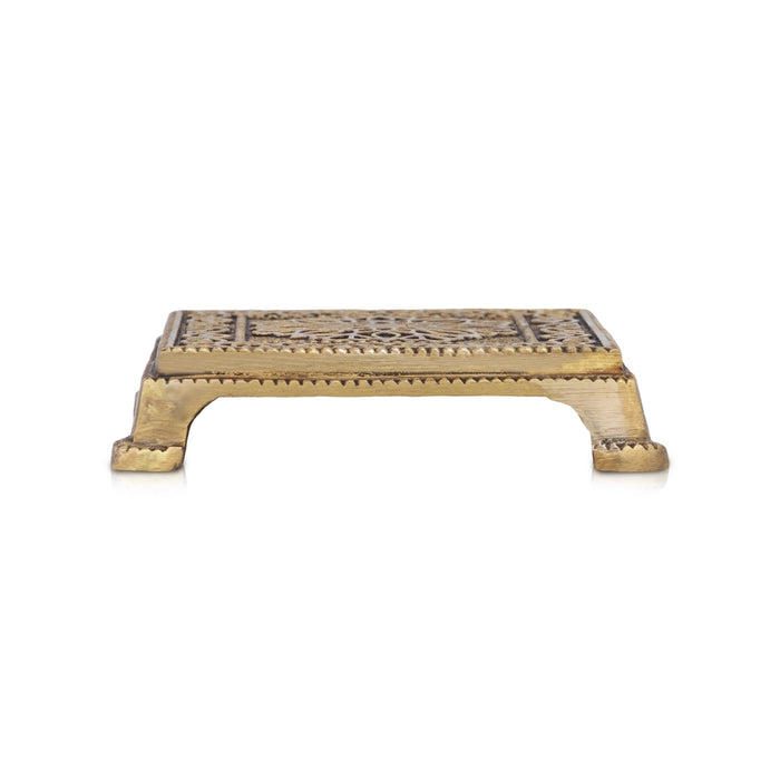 Chowki - 1 x 4.25 Inches | Antique Brass Bajot/ Square Shape Manai for Pooja/ 420 Gms Approx - Pooja Aasan & Bajot & Pooja Mat