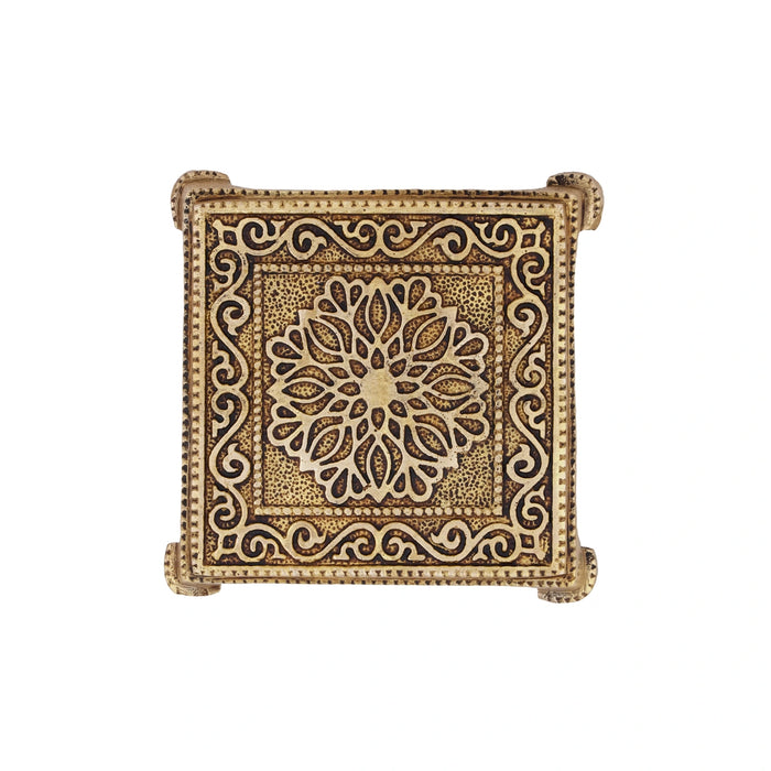 Chowki - 1 x 4.25 Inches | Antique Brass Bajot/ Square Shape Manai for Pooja/ 420 Gms Approx - Pooja Aasan & Bajot & Pooja Mat