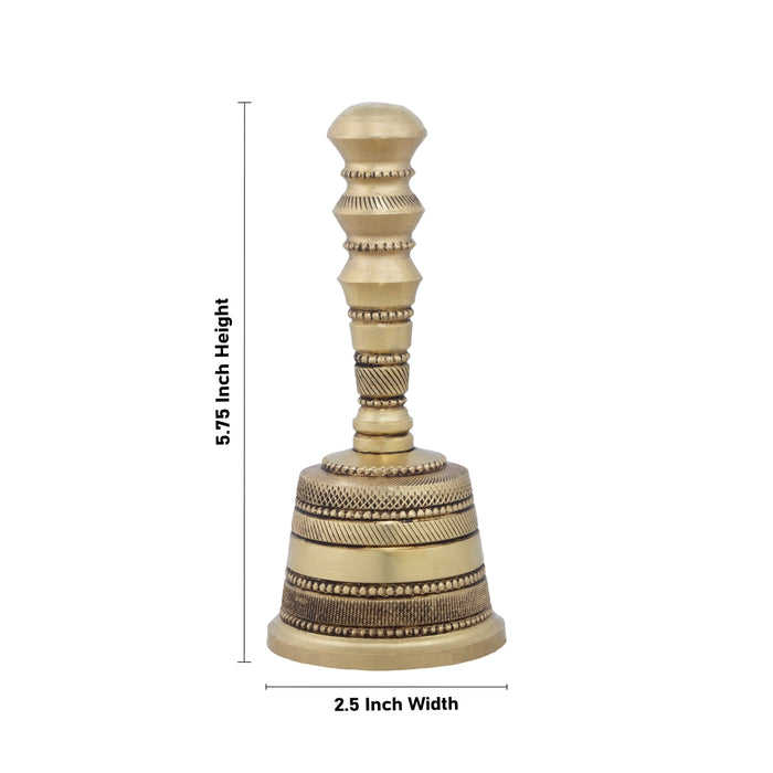 Brass Hand Bell - 5.75 x 2.5 Inches | Antique Brass Bell/ Pooja Bell for Home/ 520 Gms Approx - Pooja Bells