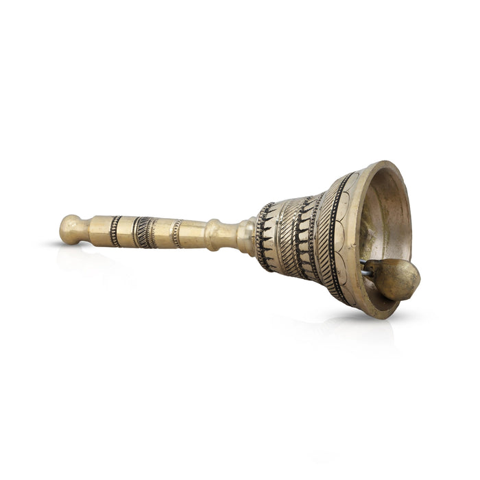 Brass Hand Bell - 5.5 x 2.5 Inches | Antique Brass Bell/ Pooja Bell for Home/ 260 Gms Approx - Pooja Bells