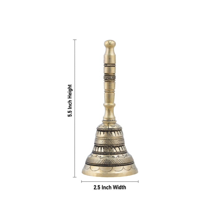 Brass Hand Bell - 5.5 x 2.5 Inches | Antique Brass Bell/ Pooja Bell for Home/ 260 Gms Approx - Pooja Bells