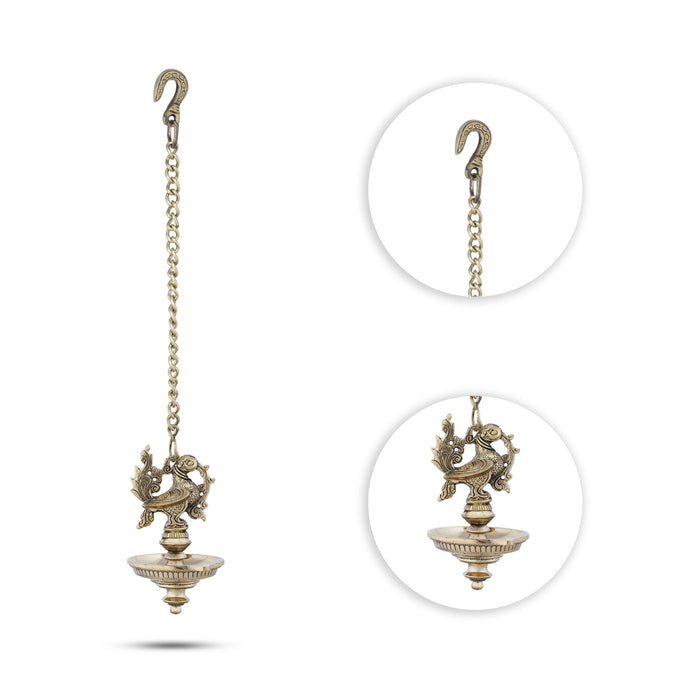 Hanging Lamp - 6 x 3.5 Inches | Annam Design Hanging Diya/ One Face Brass Hanging Vilakku with Chain for Pooja - Hanging Lamp
