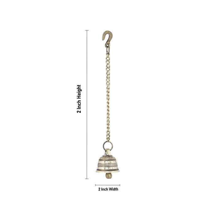 Hanging Bell with Chain - 2 x 2 Inches | Antique Brass Bell for Pooja/ 240 Gms Approx - Pooja Bells