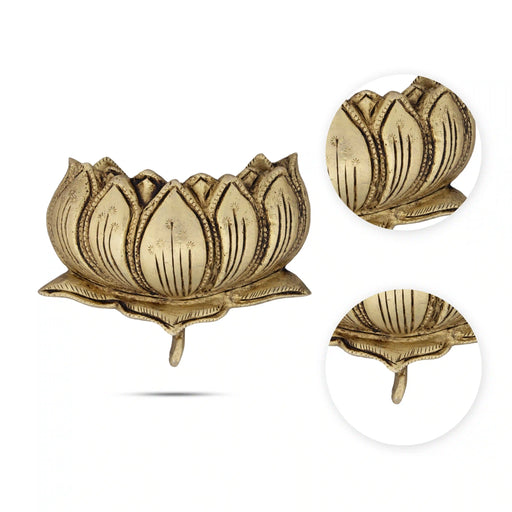 Lotus Wall Hanging - 3 x 4 Inches | Antique Brass Wall Hanger for Home Decor/ 360 Gms Approx - Wall Hanging