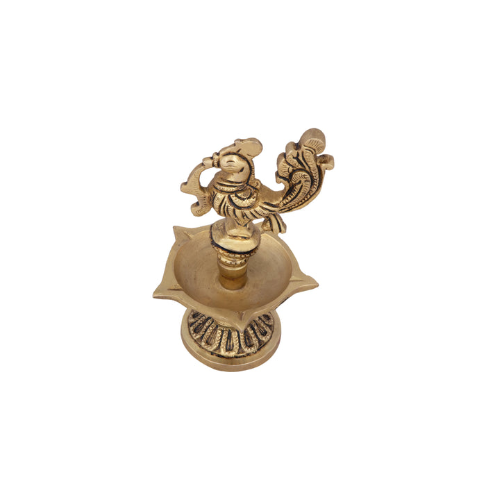 5 Face Kuthu Vilakku - 5 x 3 Inches | Antique Brass Lamp/ Annam Deep for Pooja/ 440 Gms Approx - Kuthuvilakku