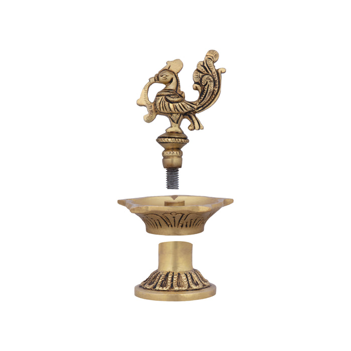 5 Face Kuthu Vilakku - 5 x 3 Inches | Antique Brass Lamp/ Annam Deep for Pooja/ 440 Gms Approx - Kuthuvilakku