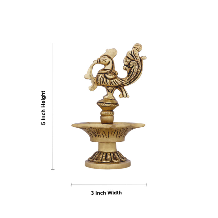 5 Face Kuthu Vilakku - 5 x 3 Inches | Antique Brass Lamp/ Annam Deep for Pooja/ 440 Gms Approx - Kuthuvilakku