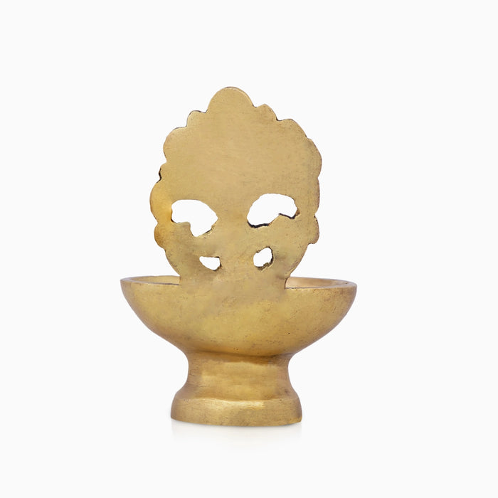 Brass Vilakku with Base - 3.5 x 2.5 Inches | Antique Brass Flower Lamp for Pooja/ 200 Gms Approx - Decorative Lamp