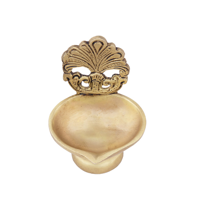 Brass Vilakku with Base - 3.5 x 2.5 Inches | Antique Brass Flower Lamp for Pooja/ 200 Gms Approx - Decorative Lamp