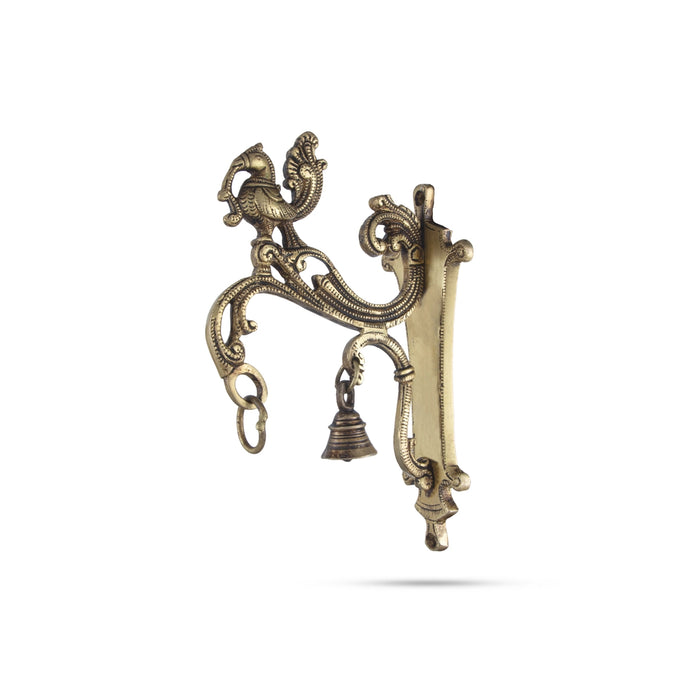 Brass Wall Bracket with Bell - 8 x 5.5 Inches | Annam Design Antique Brass Wall Hanger for Wall Decor/ 740 Gms - Wall Hanging