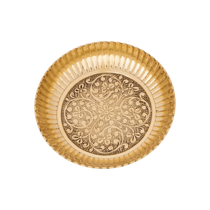 Brass Plate With Base - 2.25 x 5.5 Inches | Phaldar Design Thali Plate/ Pooja Plate for Home/ 305 Gms Approx - Pooja Plate & Tray