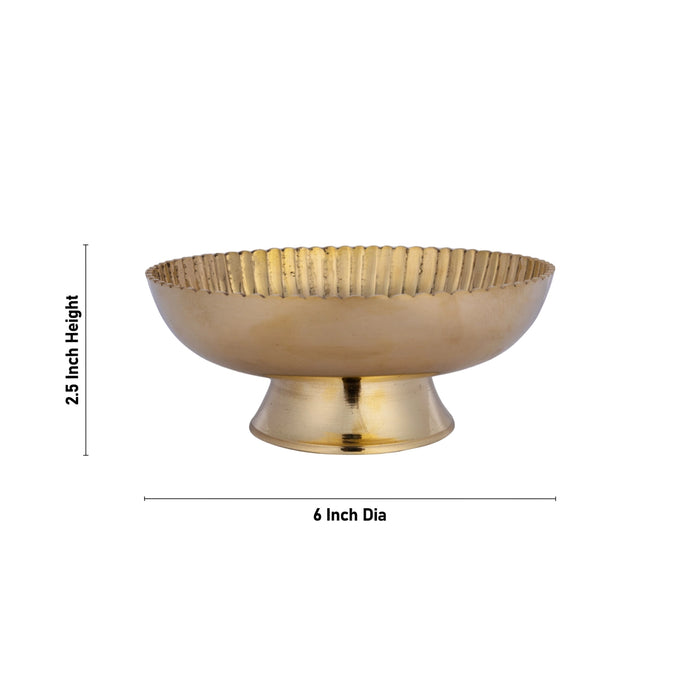 Brass Plate With Base - 2.5 x 6 Inches | Engraved Flower Design Thali Plate/ Pooja Plate for Home - Pooja Plate & Tray