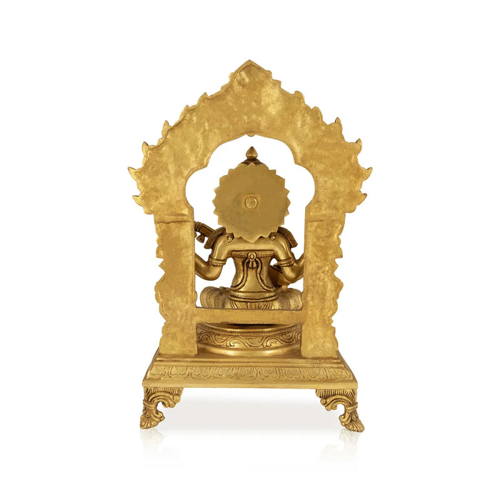 Saraswati sitting on chowki Murti - 14 x 9 inches | Vagdevi with arch Statue/ saraswathy idol for pooja - Brass Murties