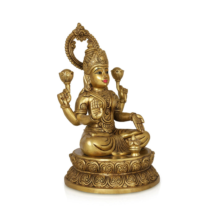 Lakshmi Sitting On Round Base Murti - 15 x 8 Inches | Antique Brass Lakshmi Idol / Laxmi Statue for Pooja - Brass Murties
