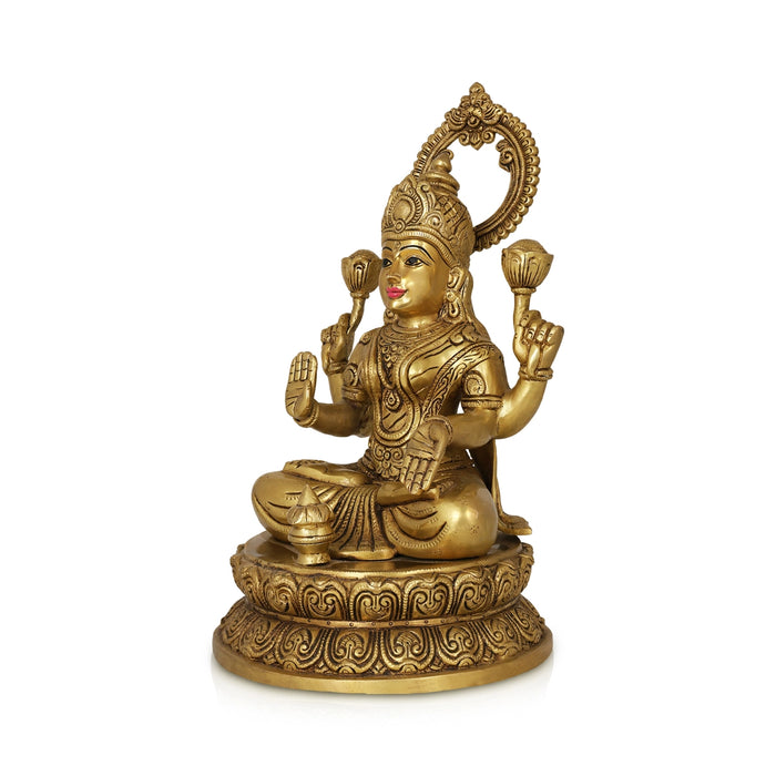 Lakshmi Sitting On Round Base Murti - 15 x 8 Inches | Antique Brass Lakshmi Idol / Laxmi Statue for Pooja - Brass Murties