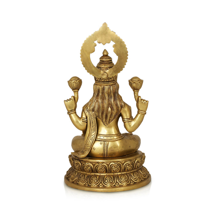 Lakshmi Sitting On Round Base Murti - 15 x 8 Inches | Antique Brass Lakshmi Idol / Laxmi Statue for Pooja - Brass Murties