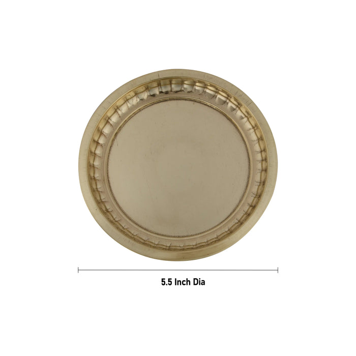 Brass Plate - 5.5 Inches | Sargam Design Plate/ Pooja Thali Plate for Home/ 55 Gms Approx - Pooja Plate & Tray